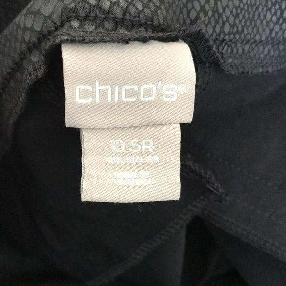 CHICO’S Black Snakeskin Print Elastic Waist Pants Size 6R