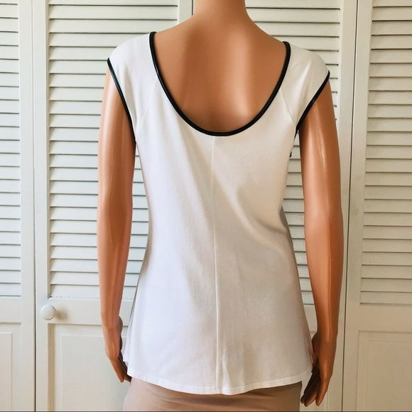 EXPRESS White Sleeveless Shirt With Leather Trim Size L (new with tags)