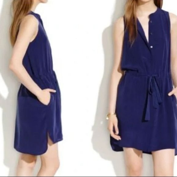 MADEWELL Navy Blue Silk Sleeveless Playa Dress Size XL