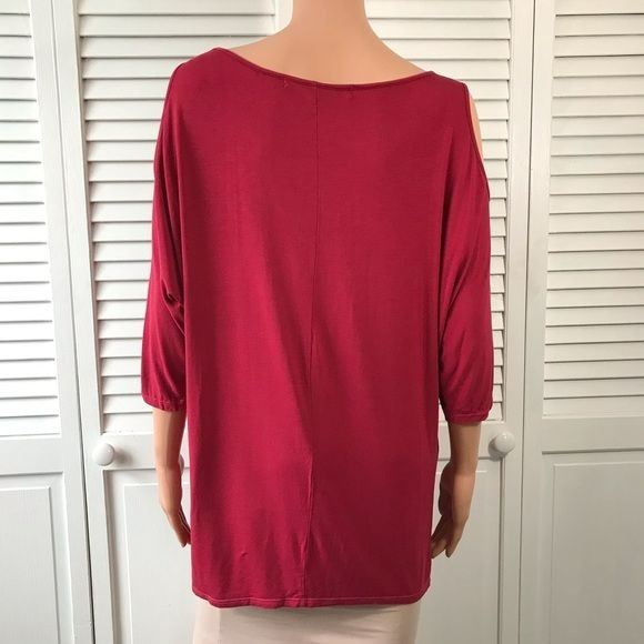 MICHAEL STARS Red Cold Shoulder Shirt One Size