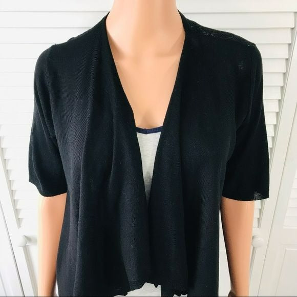 ELLE Black Acrylic Short Sleeve Open Front Cardigan Size M