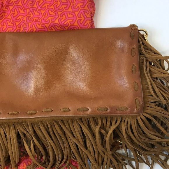 TORY BURCH Brown Leather Handbag With Fringe