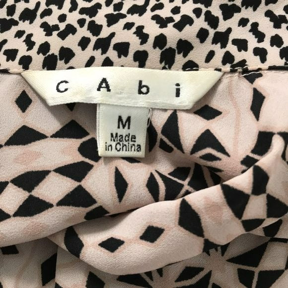 CABI Pink Black Button Down Belted Shirt Dress Size M