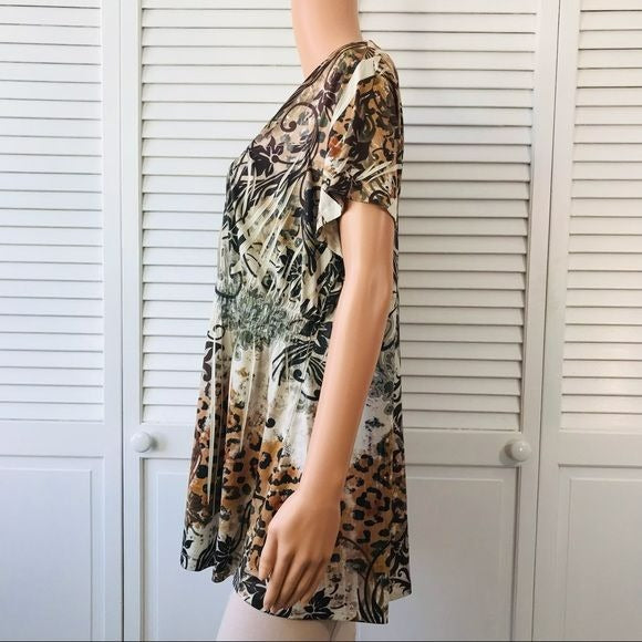 APT. 9 Brown Floral V-Neck Short Sleeve Blouse Size 1X (new with tags)