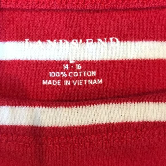 LANDS’ END Red White Striped Cotton Shirt Size L