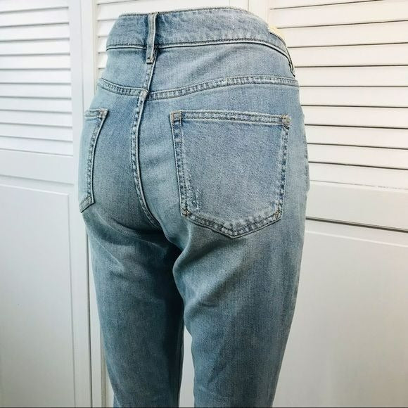 PILCRO AND THE LETTERPRESS BY Anthropologie Blue Tulle Trim Flared Jeans Size 28