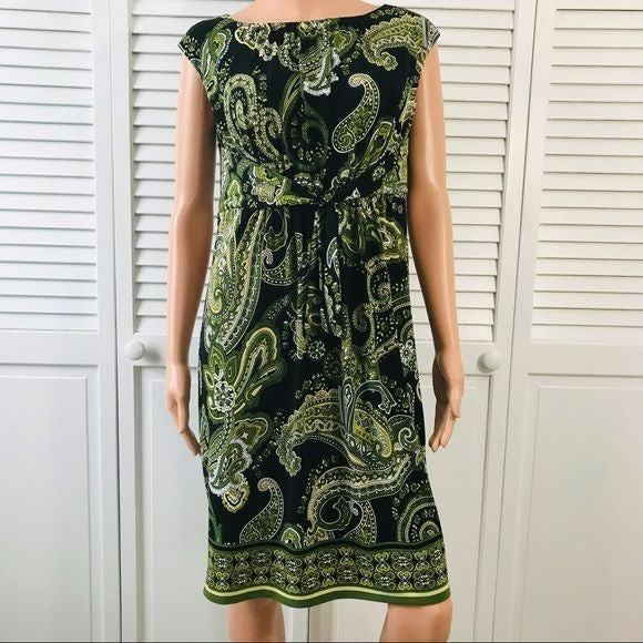 EVAN PICONE Black Green Paisley Sleeveless Dress Size 8