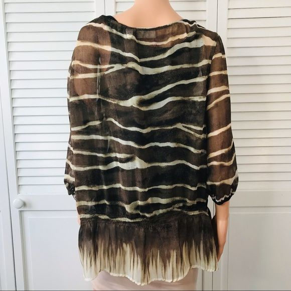 CHICO’S Brown Striped Sheer 3/4 Sleeve Blouse Size XL