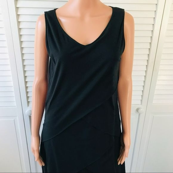 NEON BUDDHA Black V-Neck Sleeveless Tiered Pleated Midi Dress Size L