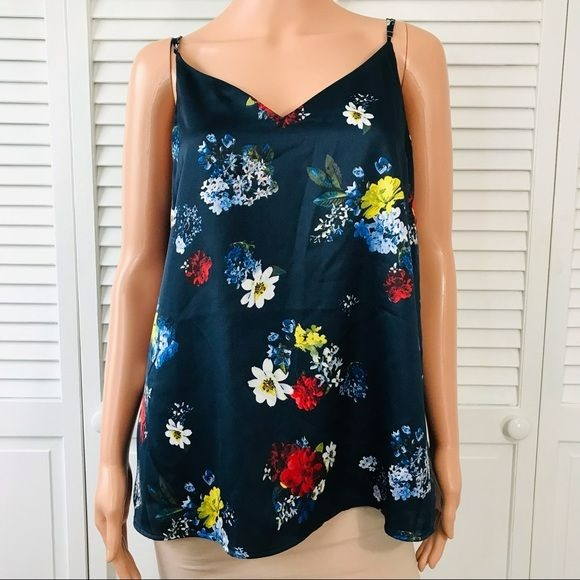 BANANA REPUBLIC Navy Blue Floral V-Neck Spaghetti Strap Shirt Size XL (new with tags)