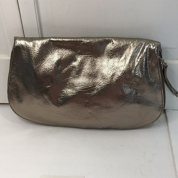 NINE WEST Metallic Silver Zip Magnet Fold Clutch