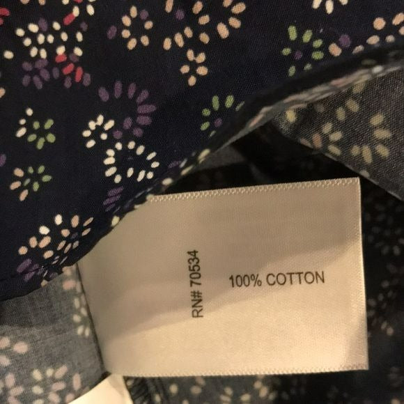 ORVIS Navy Blue Cotton Floral Button Down Shirt Size 14