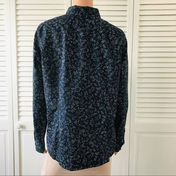 ORVIS Navy Blue Cotton Floral Button Down Shirt Size 14