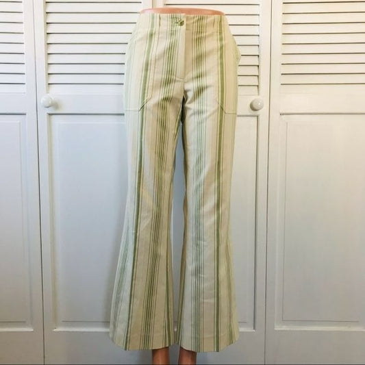 ETCETERA Ivory Green Striped Pants Size 4