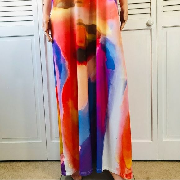 BEYOND THIS PLANE Multicolor Spotted Tie Dye Spaghetti Strap Maxi Dress Size 2XL (new with tags)