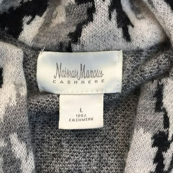 NEIMAN MARCUS Black Gray Cashmere Button Up Cardigan Sweater Size L