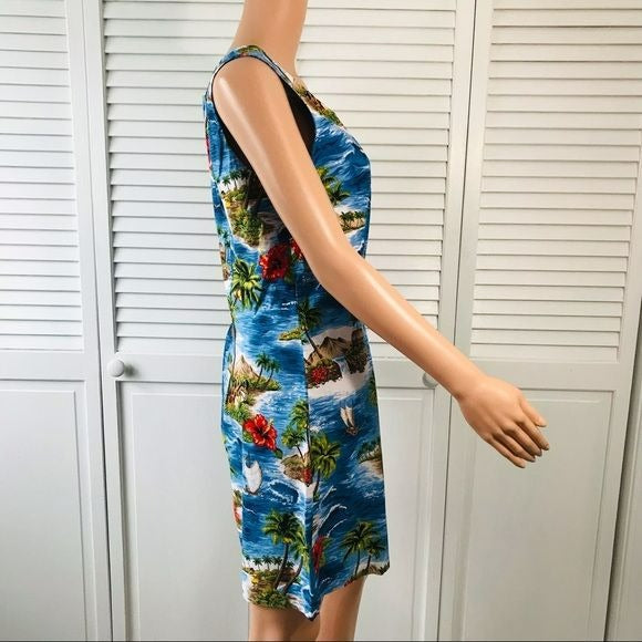 SHANNON MARIE Blue Vintage Hawaiian Sleeveless Dress Size XL