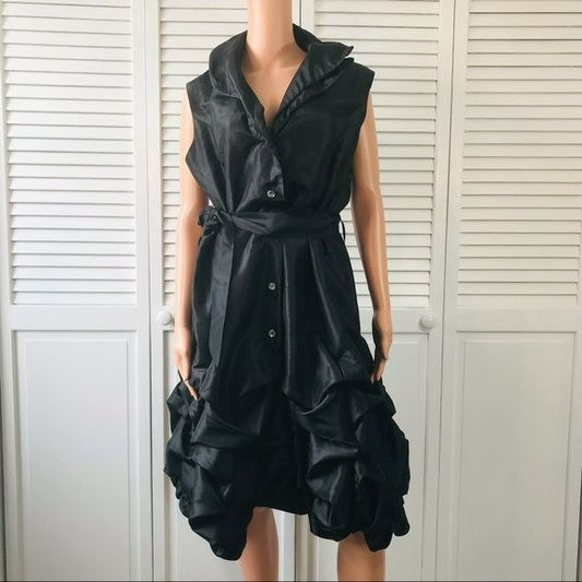 JENNY T. Black Sleeveless Belted Bubble Dress Size XL