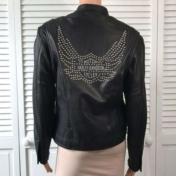 HARLEY DAVIDSON Black Genuine Leather Studded Jacket Size S