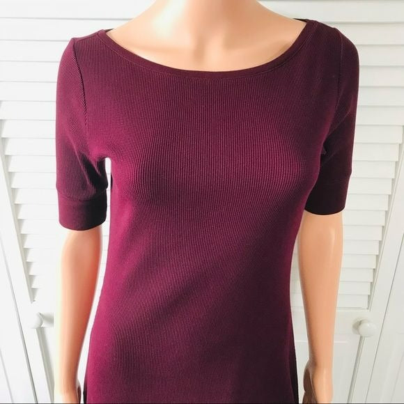 LAUREN RALPH LAUREN Burgundy Short Sleeve Sweater Dress Size XS