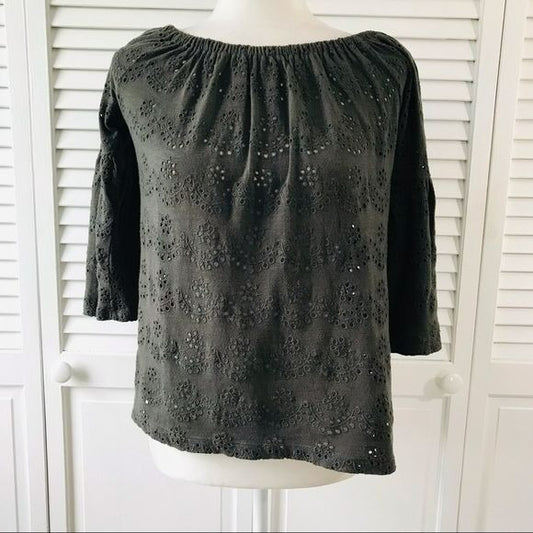 LUCKY BRAND Dark Green Gray Blouse