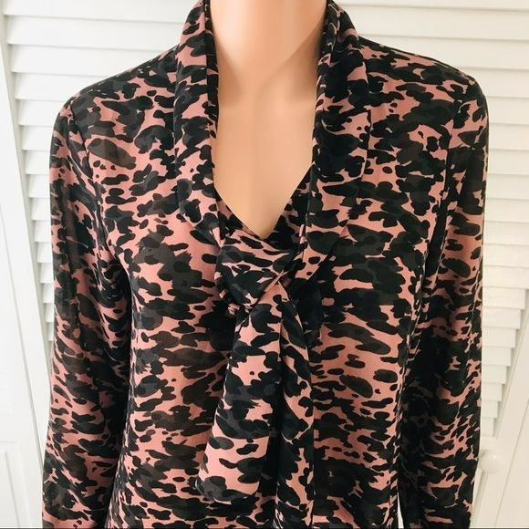 CABI Black Pink Animal Print Long Sleeve Blouse Size S