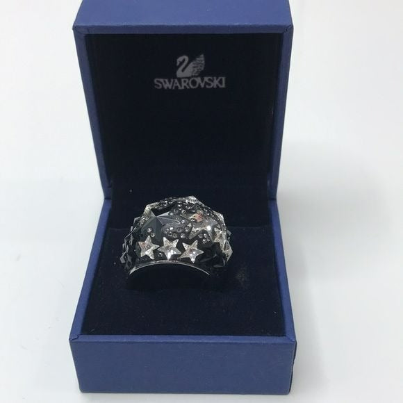 SWAROVSKI Silver Black Fizz Ring Size 8 (new in box)