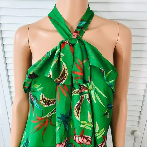 NEW YORK & COMPANY Green Floral Halter Top Sleeveless Blouse Size XS