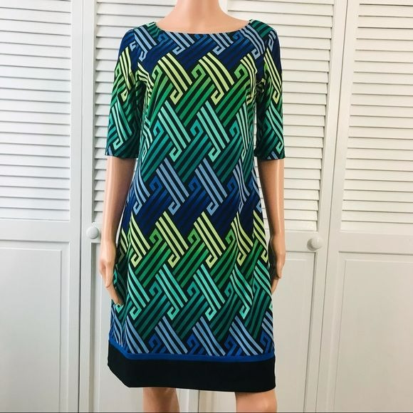 JESSICA HOWARD Multicolor Diagonal Chevron Short Sleeve Dress Size 8