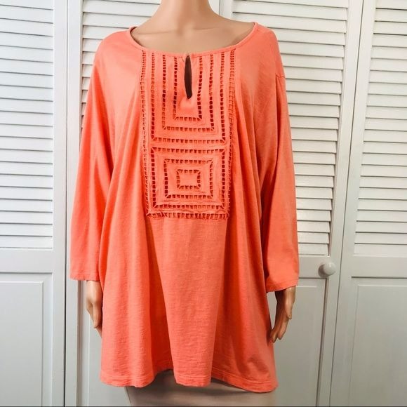 CROFT & BARROW Orange V-Neck Short Sleeve Shirt Size 3X