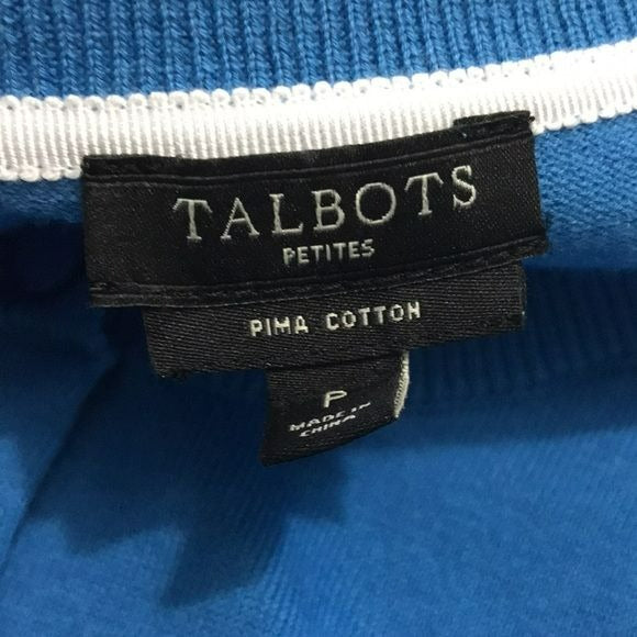 TALBOTS Petites Pima Cotton Blue Cardigan Sweater Size Petite