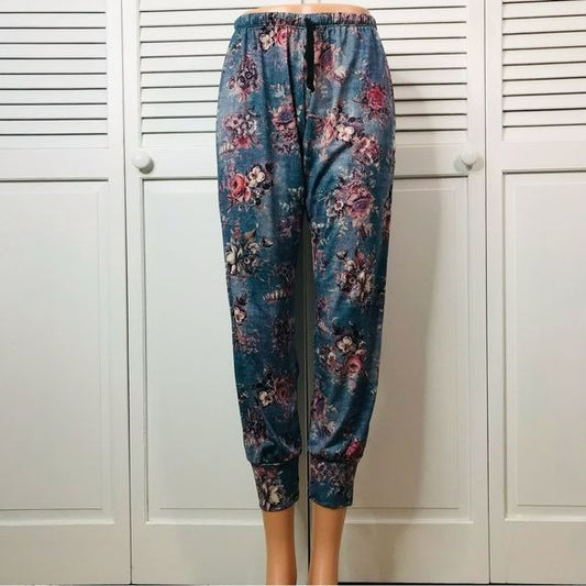 ONZIE Blue Floral Jogger Pants Size S/M