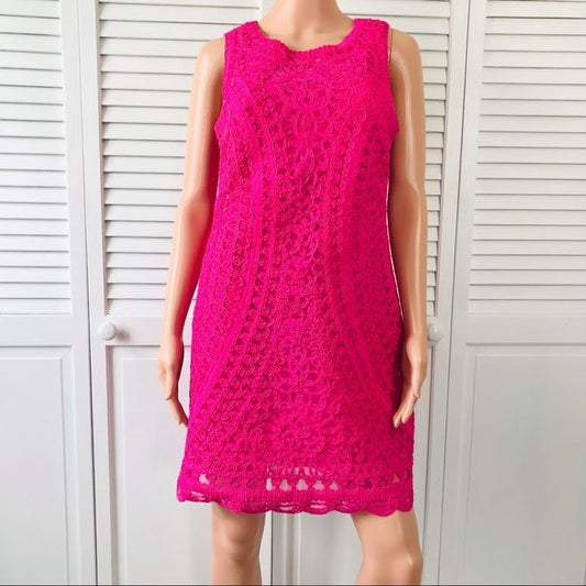 YOANA BARASCHI Fuchsia Pink Sleeveless Edwardian Web Sheath Dress Size 10