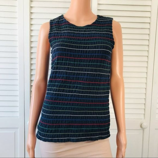CHRISTOPHER & BANKS Navy Blue Striped Sleeveless Shirt Size S (New with tags)
