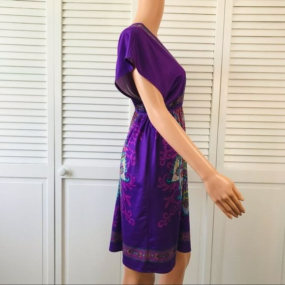 FLYING TOMATO Purple Deep V-Neck Short Sleeve Dress Size L