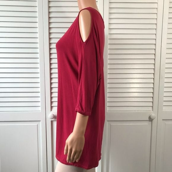 MICHAEL STARS Red Cold Shoulder Shirt One Size