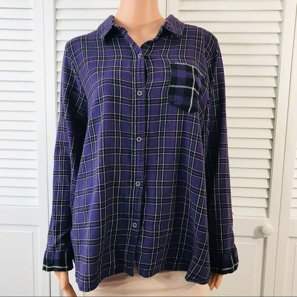 REBECCA MALONE Plus Size Purple White Plaid Button Down Shirt Size 2X