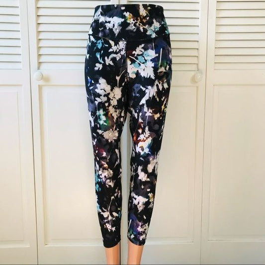 NIKE Black Multi The One Tight-Fit Floral Mid Rise Leggings Size 1X