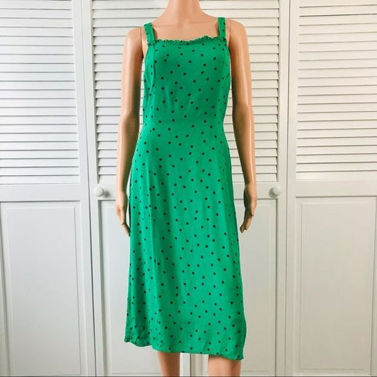 WAREHOUSE Green Black Polka Dot Square Neckline Dress Size 12