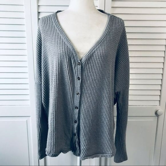 OUT FROM UNDER Gray V-Neck Button Down Oversized Cardigan Sweater