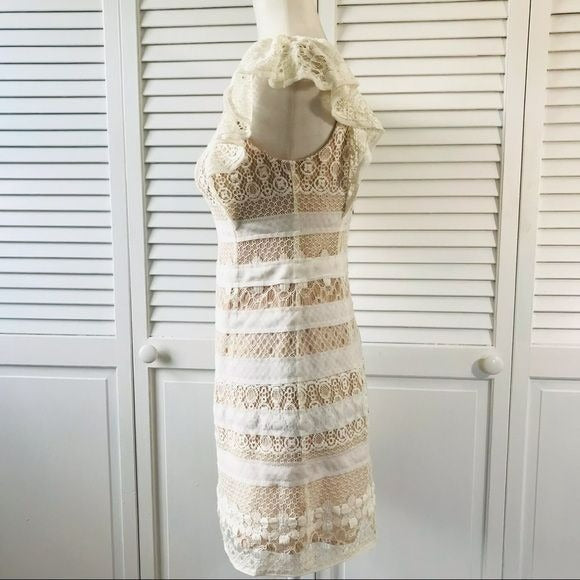 BCBGMAXAZRIA White Combo Renata Lace Sheath Cocktail Dress Size 0