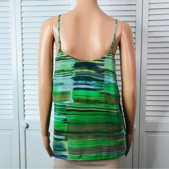 CAbi Green Watercolor Striped Camisole Size S