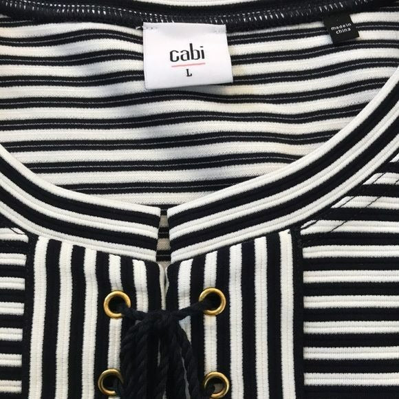 CABI Navy Blue White Striped Short Sleeve Captain’s Shift Dress Size L