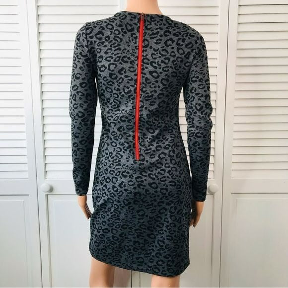 BANANA REPUBLIC Gray Black Cheetah Print Long Sleeve Sweater Dress Size 2