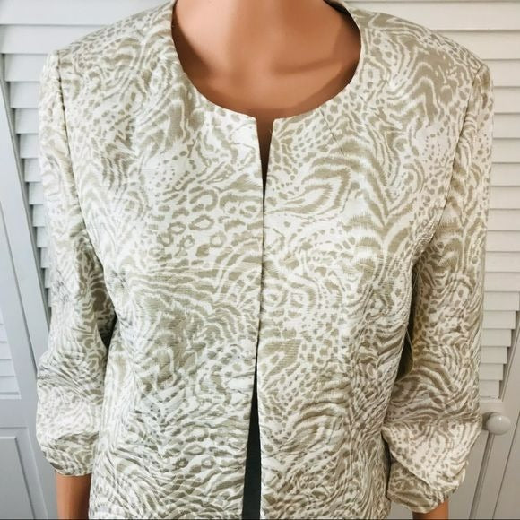 *NEW* COLDWATER CREEK Animal Jacquard Open Front 3/4 Sleeve Jacket Size 12