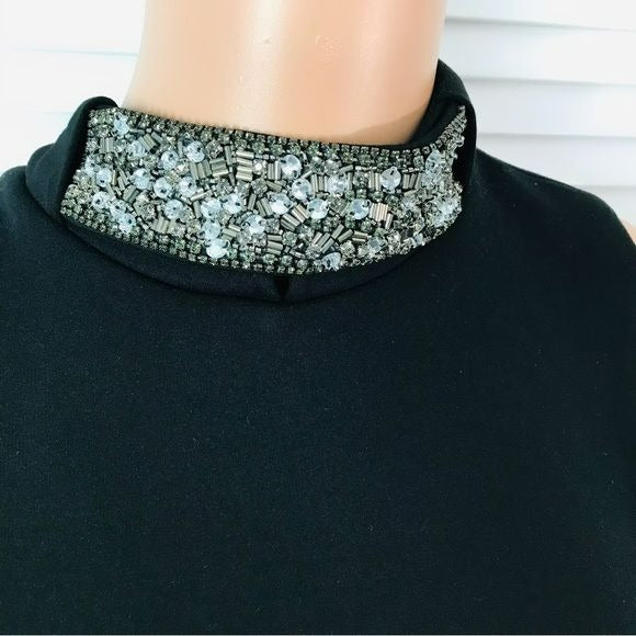 DAVID MEISTER Rhinestone Choker Black Sheath Dress Size 4