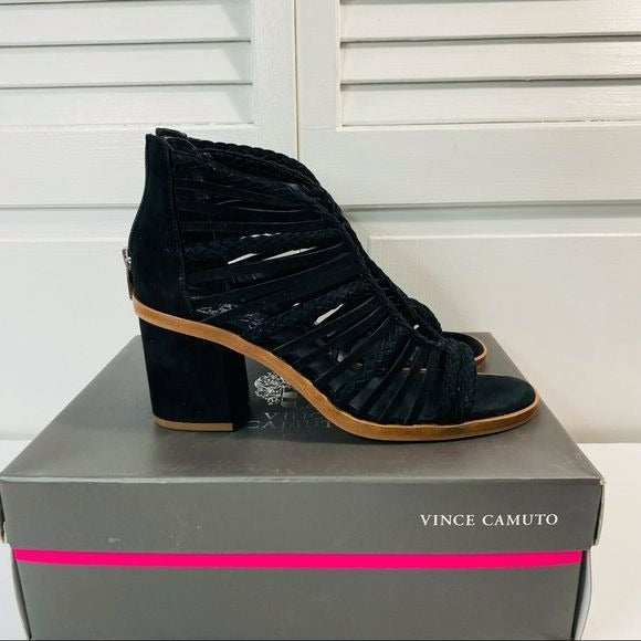 VINCE CAMUTO Black True Suede Kestal Bohemian Cage Sandal Size 8.5M (new in box)