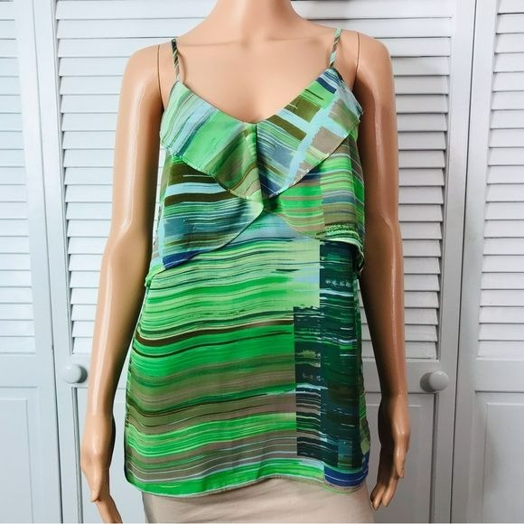 CAbi Green Watercolor Striped Camisole Size S