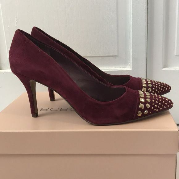 BCBGENERATION Port Wine Gardeni-X Pointed Suede Studded Heels Size 8M