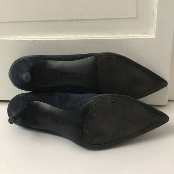 NINE WEST French Navy Suede Pointed Toe Jackpot 2 Heels Size 8.5M